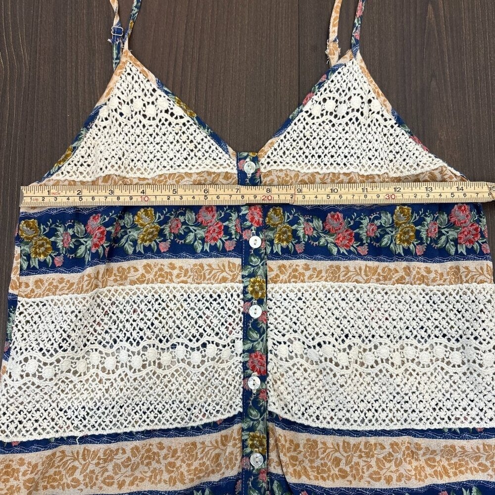 Entro Boho Tank Top Women's Small Button Front Floral Lace Cottage Croshet - Picture 12 of 13
